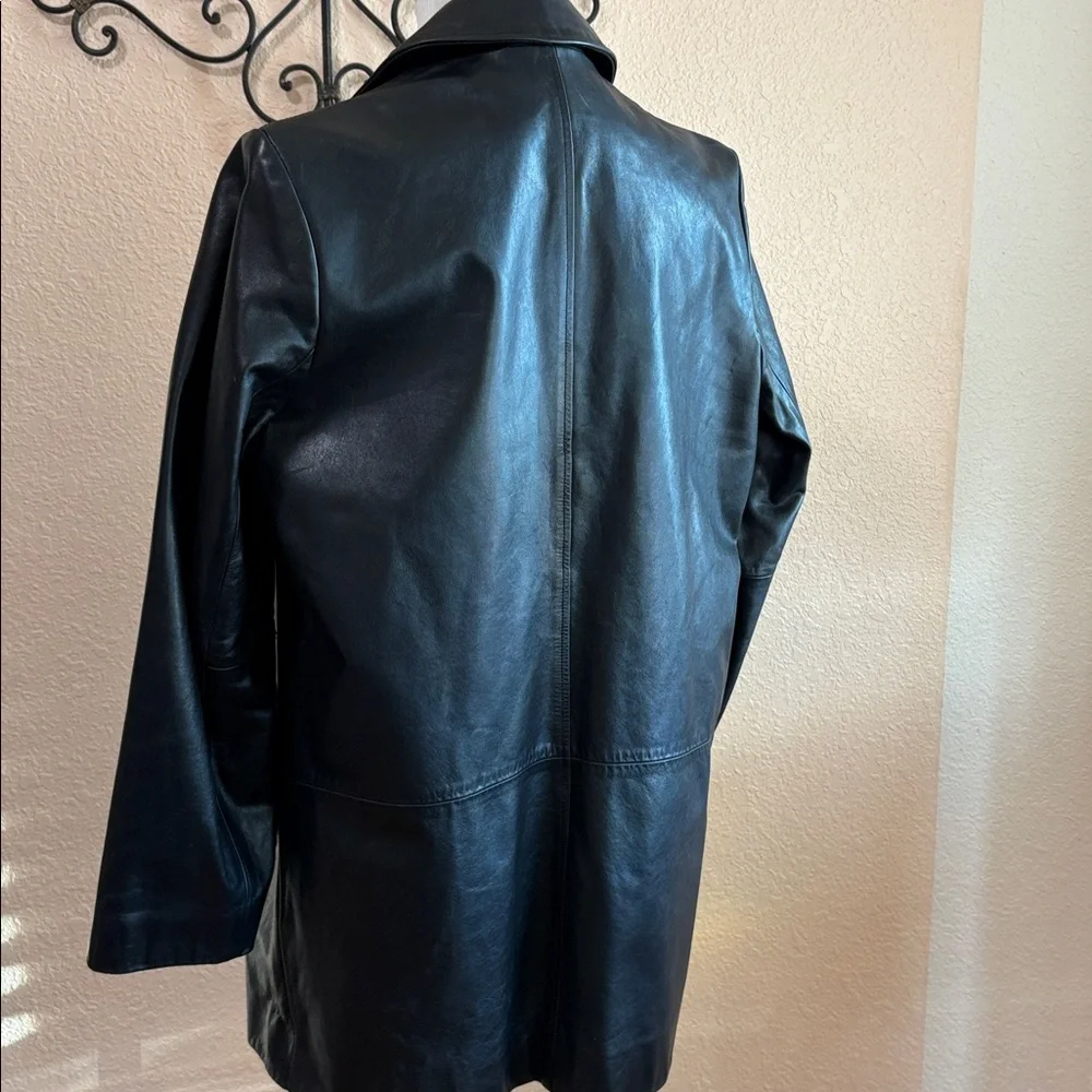 Banana Republic Black Leather Trench Car Coat black genuine leather man Sz XS
